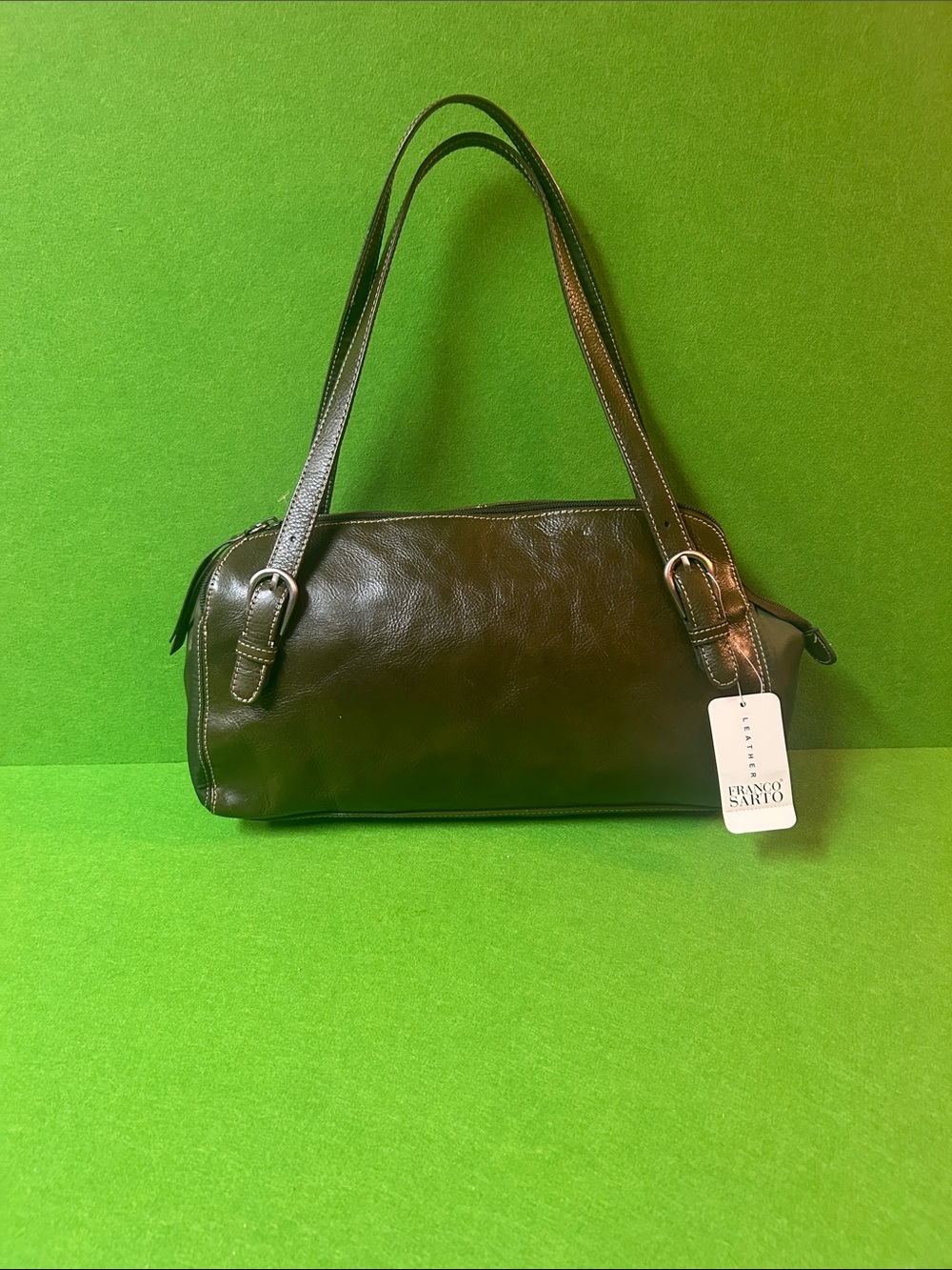 Deadstock Y2K IT Bag Franco Sarto Ivy Olive Green Leather Shoulder Bag Barrel
